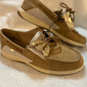 Sperry Women’s Tan and Gold Boat Shoes